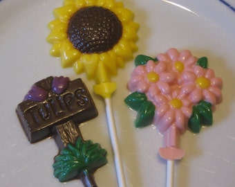 Spring flower mix daisy, tulip, sunflower suckers lollipops party favors