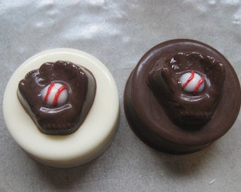 One dozen baseball themed chocolate covered sandwich cookies Oreos party favors