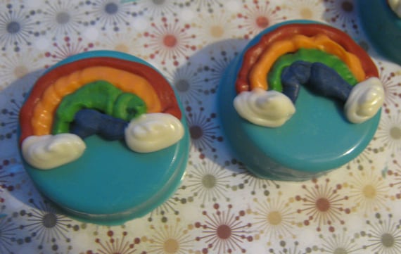 One dozen rainbow chocolate covered oreo sandwich cookies
