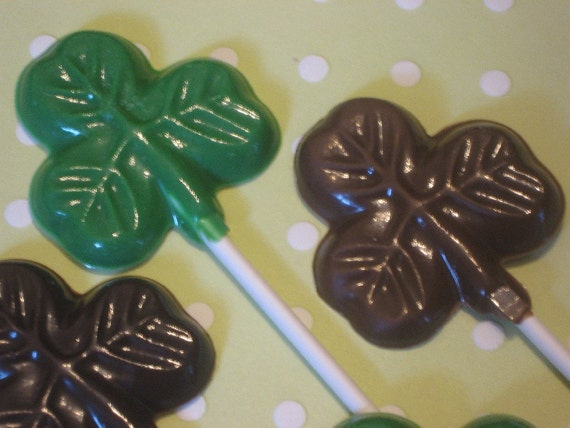 One dozen small shamrock clover lollipop sucker party favors