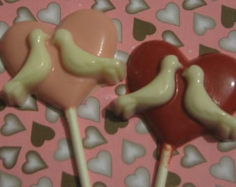 A dozen Love birds heart lollipop suckers party favors Valentines wedding favors