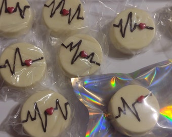 Handpainted heartbeat chocolate covered oreo sandwich cookie party favors