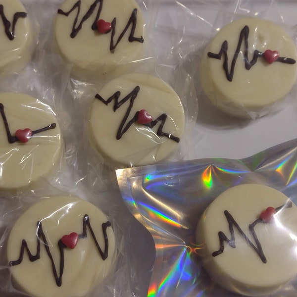 Handpainted heartbeat chocolate covered oreo sandwich cookie party favors