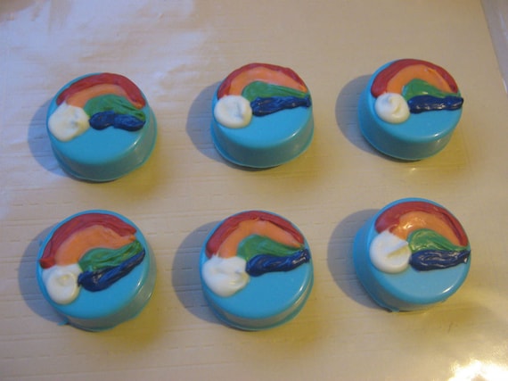 One dozen rainbow chocolate covered oreo sandwich cookies