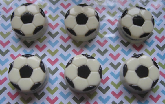 One dozen soccer ball chocolate covered oreo sandwich cookie party favors