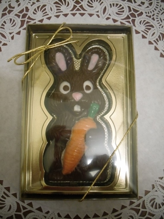 Solid Chocolate Bunny with Carrot in a gold gift box