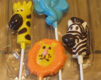 One dozen zoo jungle pops lion giraffe elephant and zebra party favors suckers