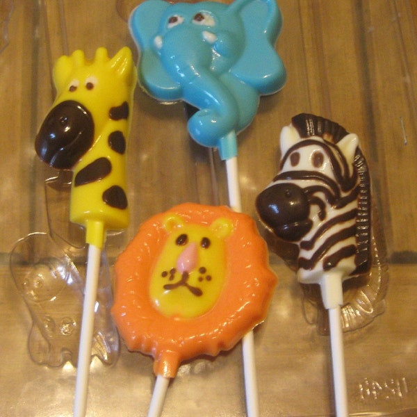 One dozen zoo jungle pops lion giraffe elephant and zebra party favors suckers