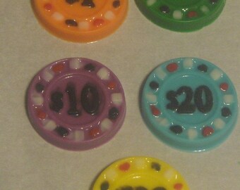 10 Chocolate poker casino chips party favors cupcake toppers sandwich cookie toppers