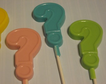 One dozen question mark baby shower gender reveal party favors lollipops suckers