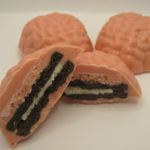One dozen brain designed chocolate covered sandwich cookies oreo party favors