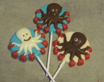 One dozen octopus with hearts lollipop sucker party favors