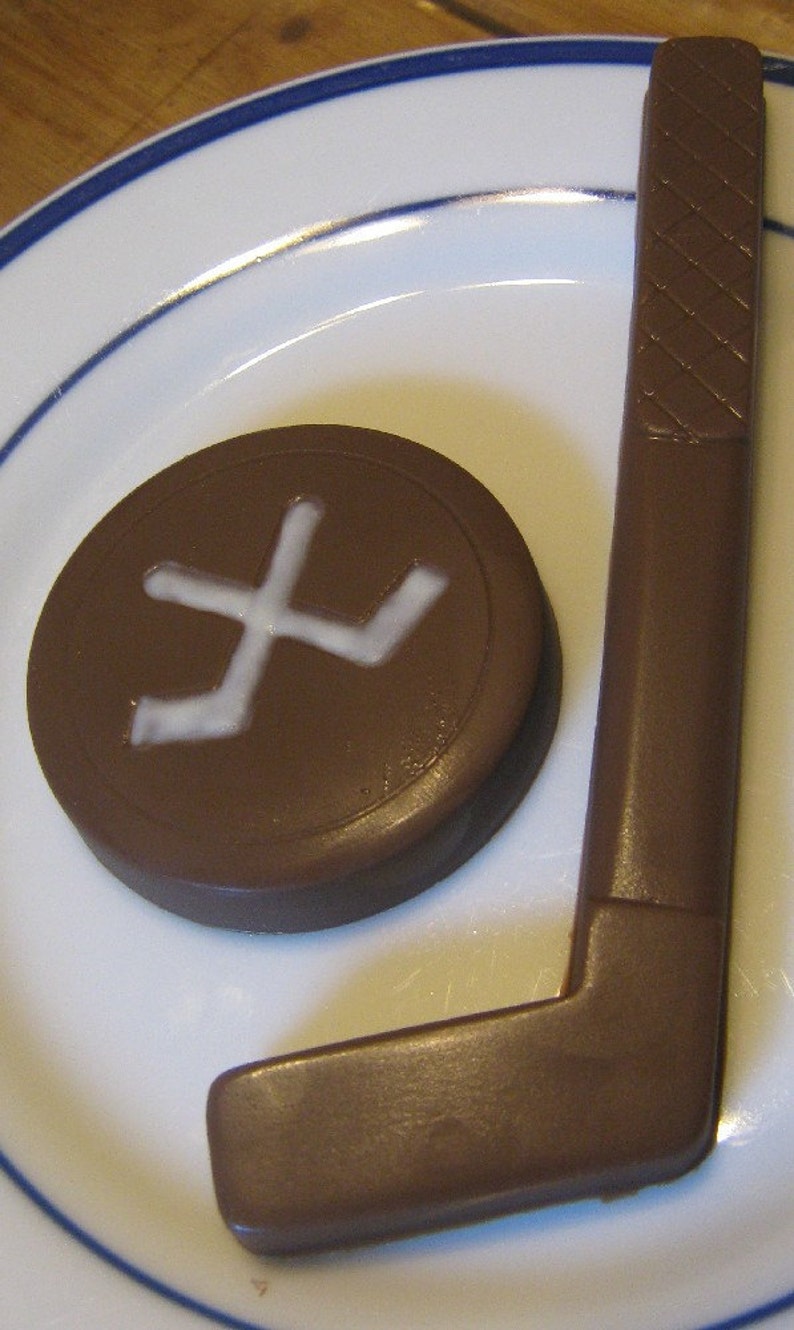 Solid chocolate hockey stick and hockey puck image 3