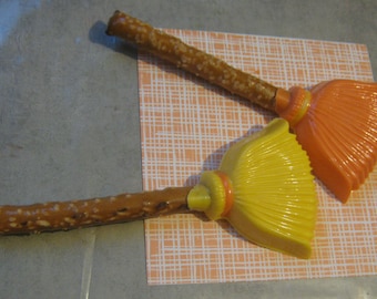 Broomstick pretzels, chocolate covered pretzels broom theme party favors, 6 pieces