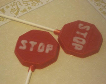 One dozen stop sign lollipop sucker party favors