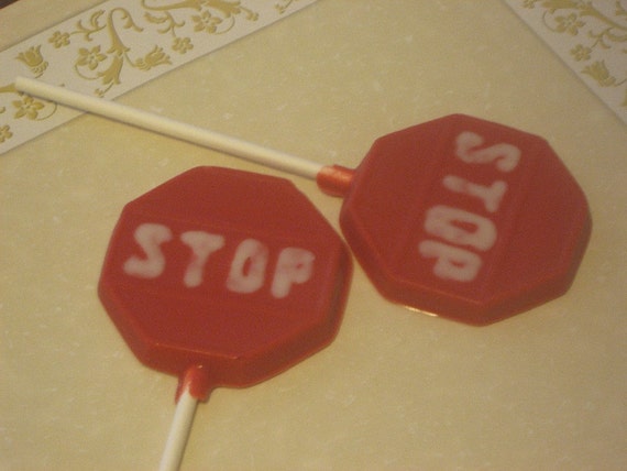 One dozen stop sign lollipop sucker party favors