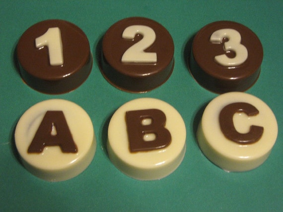 ABC and 123 customizable chocolate covered sandwich cookie party favors