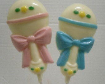 One dozen adorable baby rattle lollipops