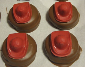 One dozen fireman helmet chocolate covered sandwich cookie party favors