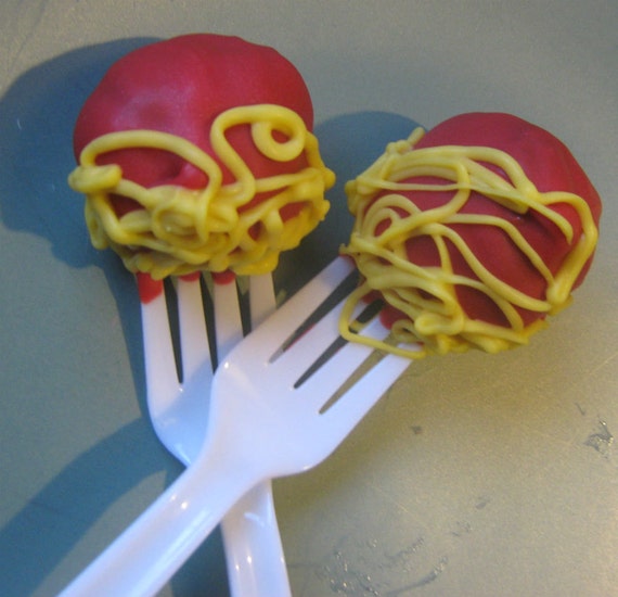 One dozen spaghetti and meatball designed oreo balls party favors with 2 ice packs