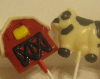 12 Large barn and cow lollipop suckers farm party favors