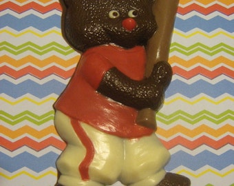 Solid chocolate teddy bear baseball player candy or cake topper