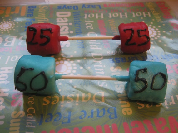 6 dumbbell weights chocolate covered marshmallow party favors