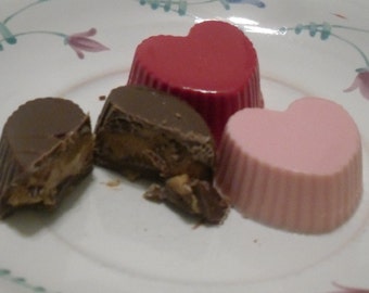 One Dozen Heart Shaped Peanut Butter or Caramel Cups