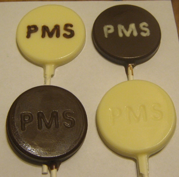 One dozen PMS pill lollipops milk, white, or dark chocolate