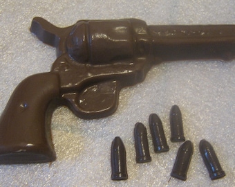 Large chocolate revolver with bullets