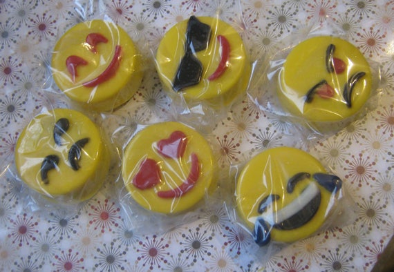 One dozen emoticon chocolate covered sandwich cookies party favors