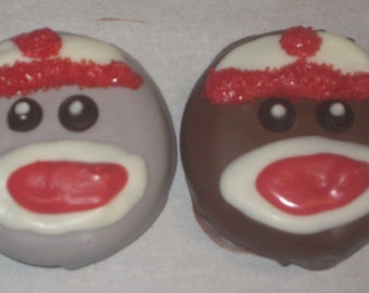 Sock Monkey design chocolate covered sandwich cookie party favors