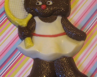 Solid chocolate teddy bear tennis player candy or cake topper