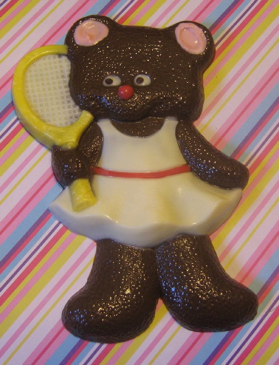 Solid chocolate teddy bear tennis player candy or cake topper
