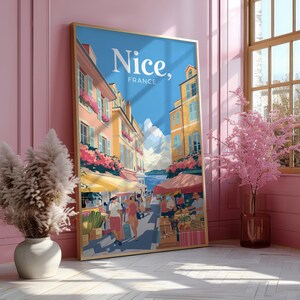 Póster de Niza Francia – Descarga digital | Arte de pared retro, impresión del centro de la ciudad de Niza, póster de viaje, Assouline, decoración del hogar, regalo de viaje