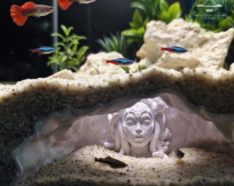 Medusa’s Lair – Aquarium & Terrarium Cave Hideout for Fish, Shrimp, and Reptiles | Mythical Gorgon Face Tunnel Decor for Aquascaping