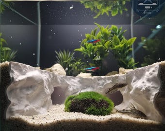Pleco Rapids Aquarium Cave Hideout for Fish Shrimp and Reptiles Natural Rock Tunnel Decor for Aquascaping Terrariums and Fish Tanks
