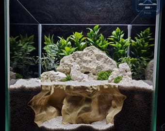 Aquarium Terrarium Decor Ravine Cave: 3D Printed Natural Fish Shrimp Reptile Hideout, (Durable Tank Hardscape Ornament)