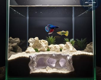 Atlantis Crest Aquarium Terrarium Cave Hideout for Fish Shrimp and Reptiles Mythic Rock Tunnel Decor for Aquascaping Tanks