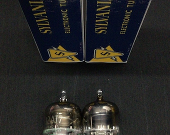 Matched Pair Sylvania 12AT7 ECC81 Black Plate O Getter Audio Vacuum Tubes 109542