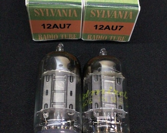 Matched Pair SYLVANIA 12AU7 Long Black Plate Sq Get Vacuum Tubes Test NOS 9.1370
