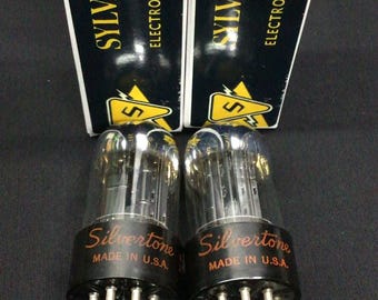 Matched Pair SYLVANIA (Silvertone) 6SN7GTB Chrome Vacuum Tubes Test NOS B.1355