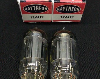 Matched Pair RAYTHEON 12AU7 Black Plate Square Get Vacuum Tubes Test NOS 10.1366