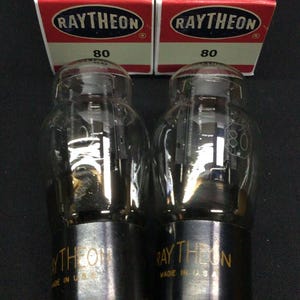 Par emparejado de tubos de vacío rectificadores para amplificadores de radio RAYTHEON tipo 80, nuevos, NOS P.1180