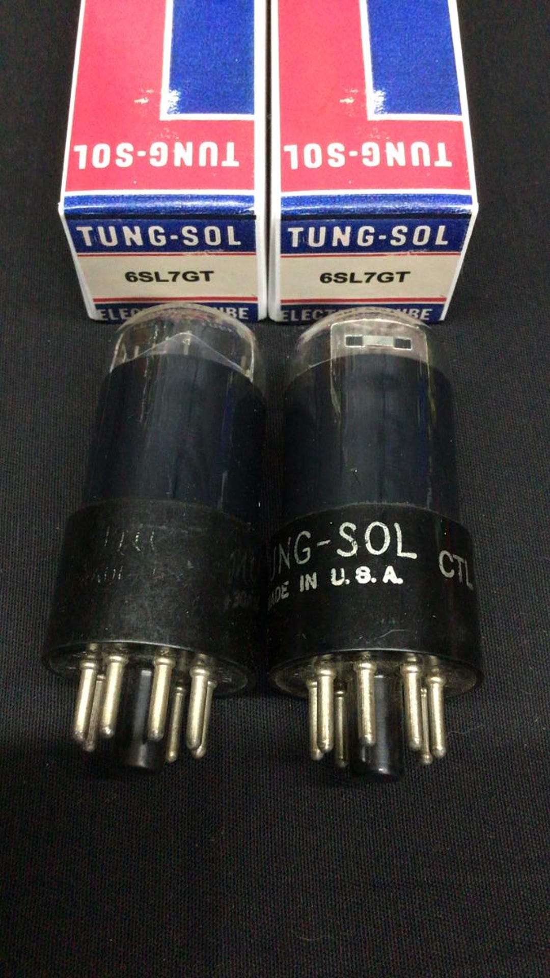 MATCHED Pair Tung Sol 6SL7GT Ctl Vt 229 Black Glass Plate Vacuum