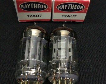 Matched Pair RAYTHEON 12AU7 Long Black Plate Vacuum Tubes Test NOS 10.1367