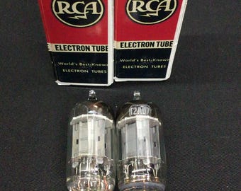 Matched Pair RCA 12AU7 Long Plate Square Get Vintage VACUUM Tubes Tested 10.1368