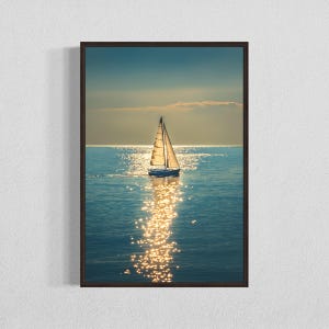 Sailing Sunset DIGITAL DOWNLOAD, Nautical Ocean Art Print, Sailboat Wall Decor, Boat Sunset Landscape