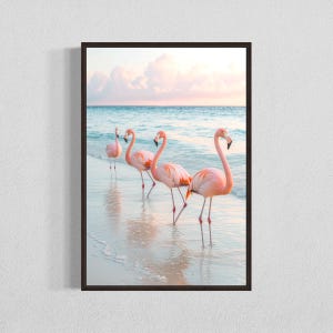 Pink Flamingos Beach Wall Art, Digital Download, Tropical Flamingo Art, Summer Coastal Decor