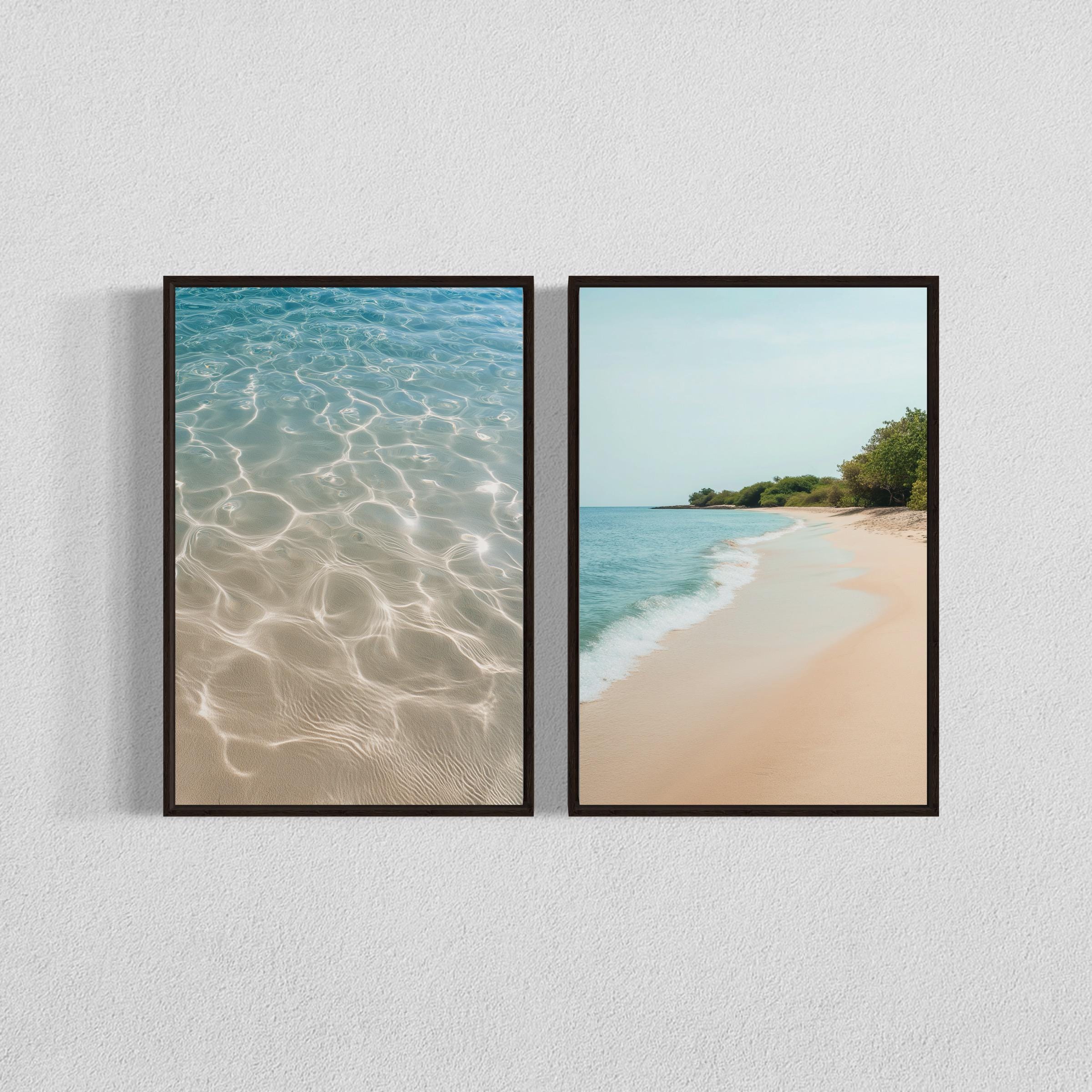 Set of 2 Beach Wall Art Prints Blue Crystal Water Relaxing Coastal View Digital Download Tropical Beach Decor Ocean Art Summer Home Decor